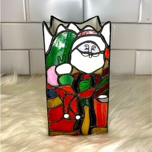 Vintage Stained Glass Santa Christmas Candle Holder‎